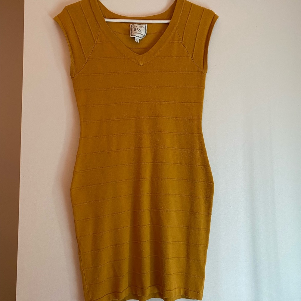 Yellow Pink Rose Dress, Bandage - Size M